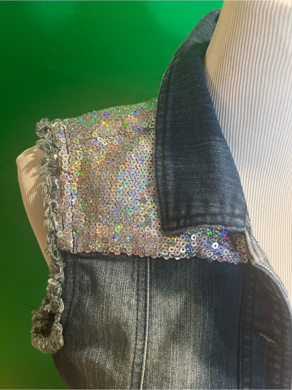 Sequin Shoulder Denim Vest - Women's Blue Jean Vest - Picture 3 of 3